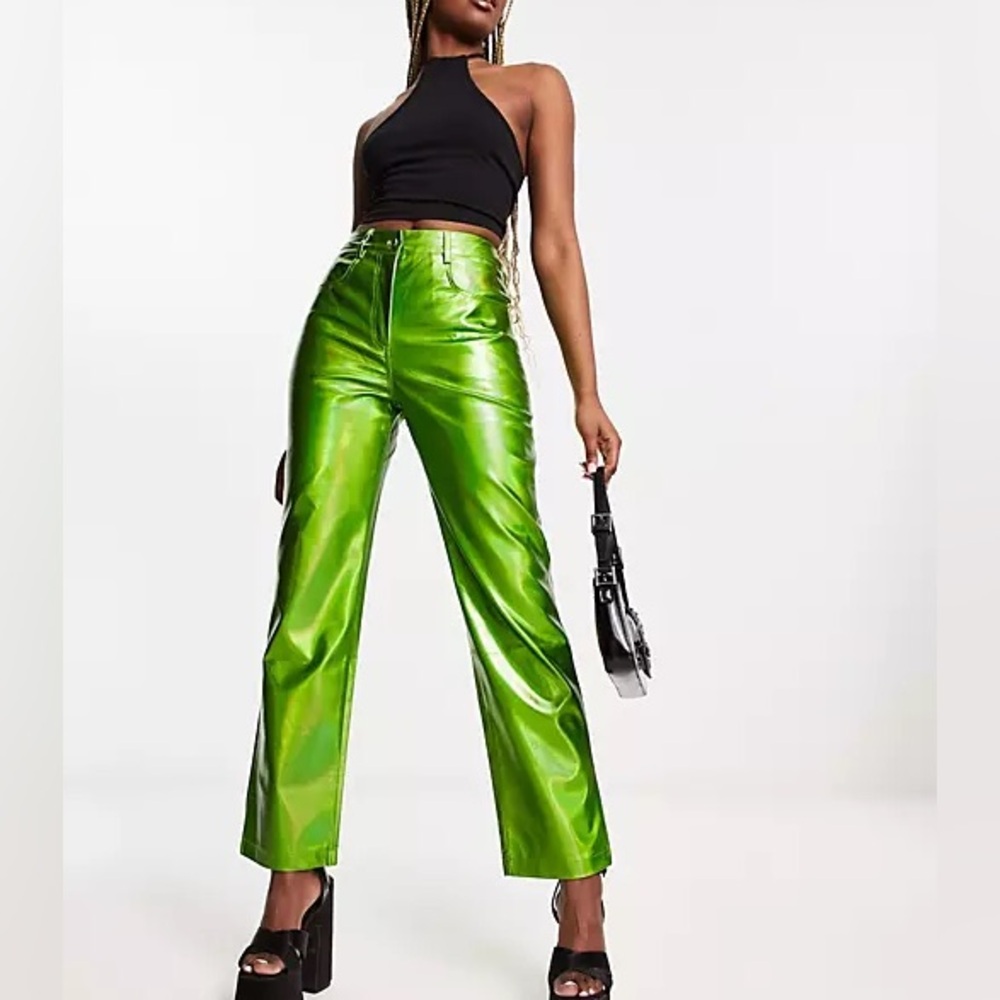 Amy Lynn - Lupe Metallic high rise straight leg faux leather trouser size Small